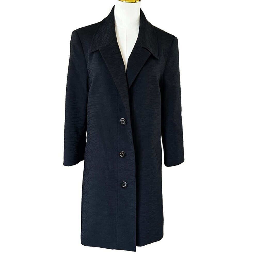 KASPER Black Dress Coat Textured Button Front Fully Lined in Size 10